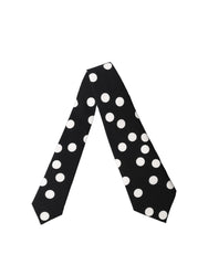 Black White Polka Dot Silk Adjustable Women Necktie Tie And