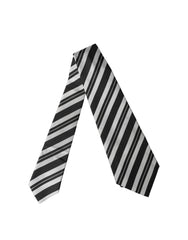Black White Stripes Silk Adjustable Women Necktie Tie And