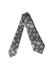 Black Silver Floral Silk Adjustable Women Necktie Tie And White