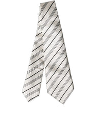 White Black Stripes Silk Adjustable Women Necktie Tie And