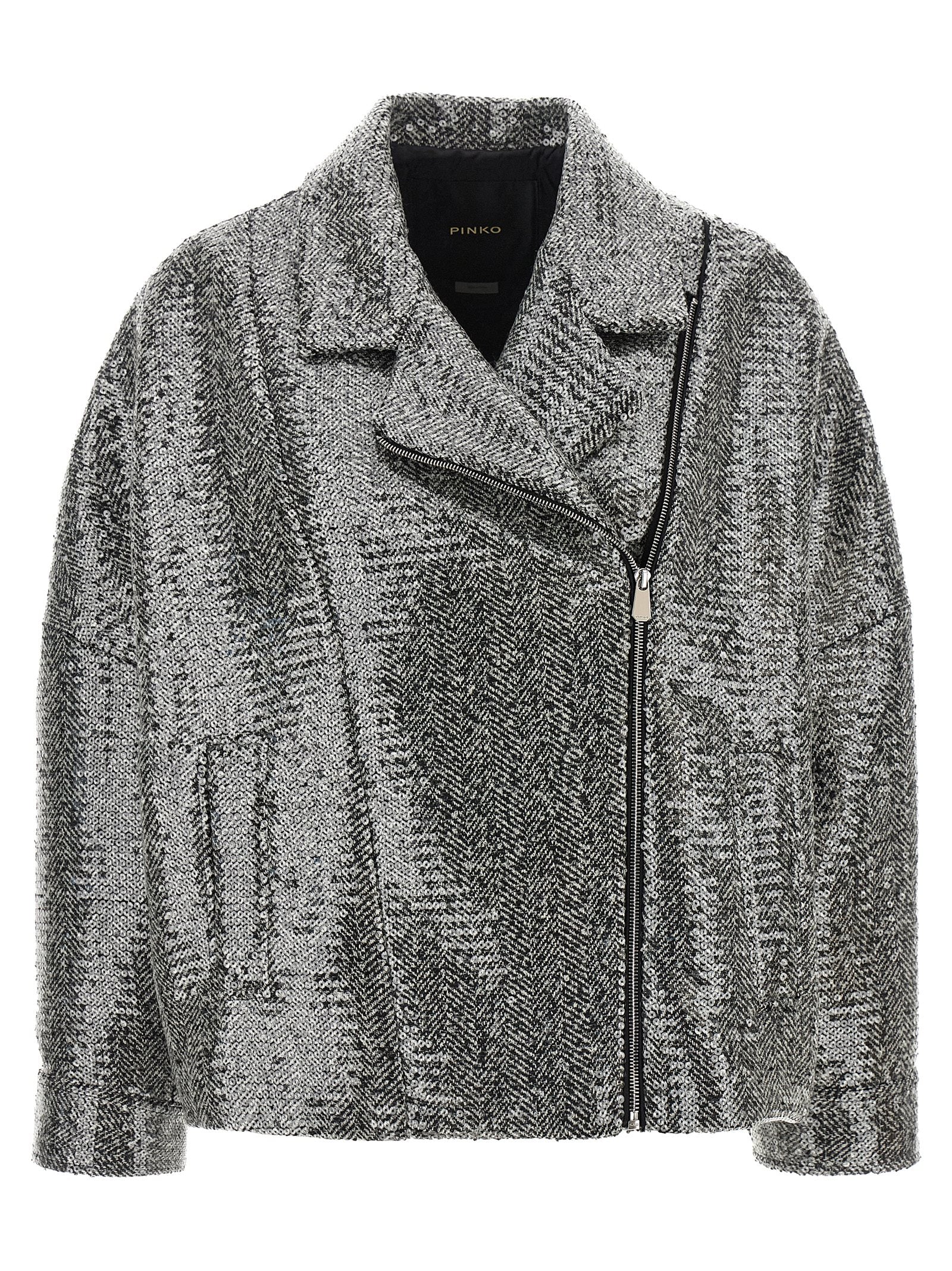 Pinko Sequin-Embroidered Herringbone Jacket — Black