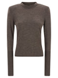 Pinko Merino Wool with Padded Shoulders Sweater — Brown