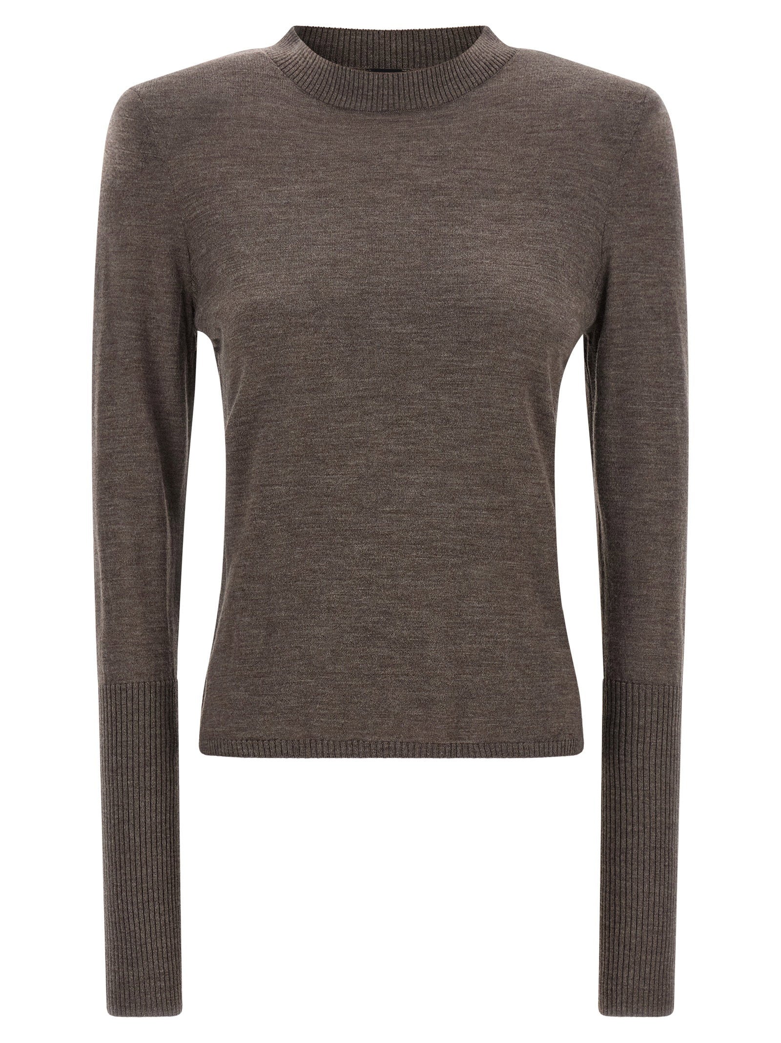 Pinko Merino Wool with Padded Shoulders Sweater — Brown