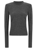 Pinko Detachable Padded-Shoulder Merino Wool Sweater — Gray