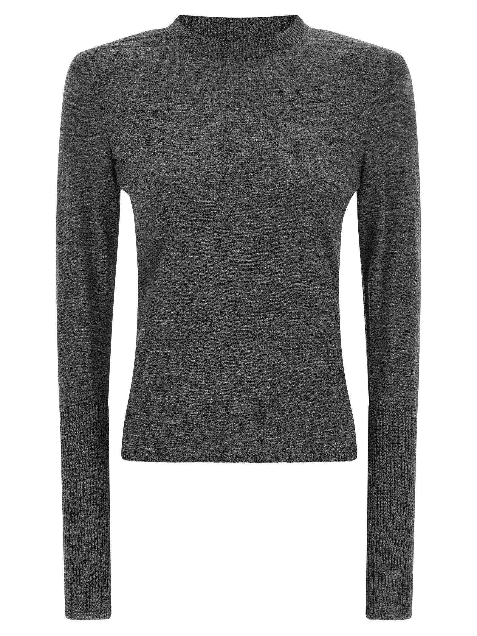 Pinko Detachable Padded-Shoulder Merino Wool Sweater — Gray