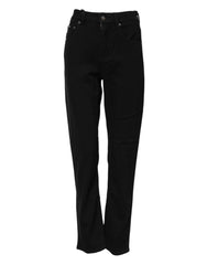 Women's Black Boyfriend Cotton Stretch Denim Jeans Elastane Clothing