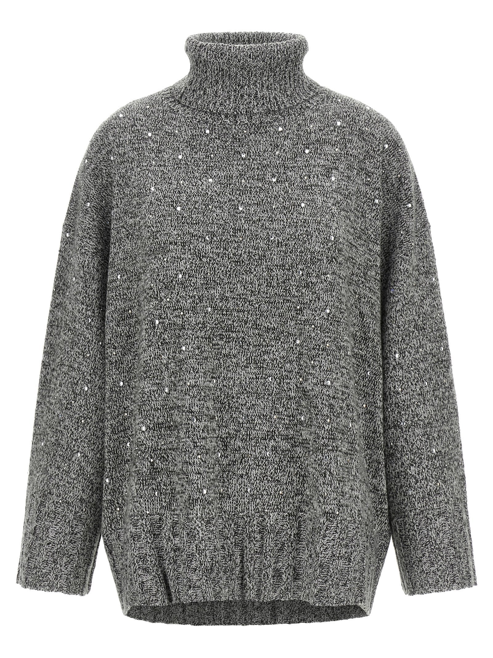 Pinko Crystal-Embellished Wool Blend Sweater — grey