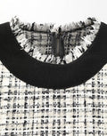 Women's Black White Tweed Sheath A-Line Midi Dress And