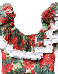 Women's Multicolor Geranium Flower Lace Maxi Dress
