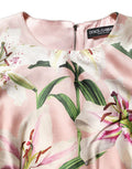 Women's Light Pink Lilyprint Sleeveless Sheath Dress Silk