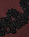 Women's Maroon Lace Sleeveless Knee Length Dress And Black Virgin Wool Cotton Elastane