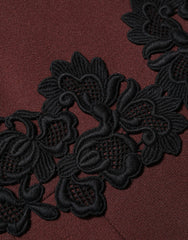 Women's Maroon Lace Sleeveless Knee Length Dress And Black Virgin Wool Cotton Elastane