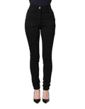 Women's Black Nylon Stretch Skinny High Waist Pants Elastane