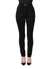 Women's Black Nylon Stretch Skinny High Waist Pants Elastane
