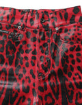 Women's Red Leopard Skinny High Waist Denim Jeans Cotton Elastane Clothing