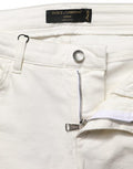 Women's White Tattered Skinny Cotton Denim Jeans Elastane Clothing
