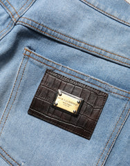 Women's Blue Distressed Pleated Cotton Denim Jeans Elastane Clothing