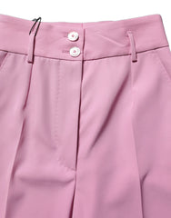 Women's High-Waisted Tapered Trousers Pink Polyester