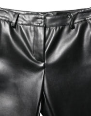 Women's High-Waisted Pu Leather Trousers Black Polyurethane Polyester