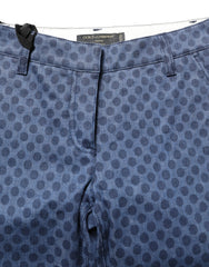 Women's Blue Polka Dotted Slim Fit Capri Denim Jeans Cotton Elastane Clothing