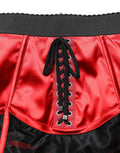 Women's Red Satin Corset Style High Waist Mini Skirt Black And