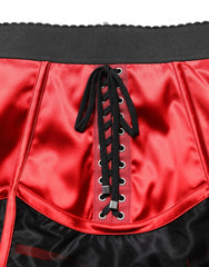 Women's Red Satin Corset Style High Waist Mini Skirt Black And