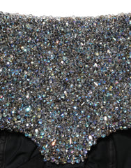 Women's Black Rhinestone High Waist Hotpants Shorts Elastane Polyester