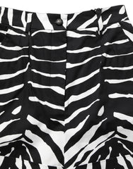 Women's Black White Zebra Print Cotton High Waist Shorts And Elastane