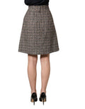 Women's Brown Tweed Kick Pleat High Waist Mini Skirt Alpaca Wool Nylon