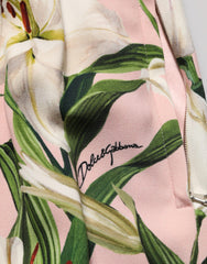 Women's Pink Lilium Print High Waist Pencil Skirt Silk Elastane