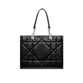 Women's Quilted Leather Tote Black Suede Lining