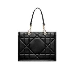 Women's Quilted Leather Tote Black Suede Lining