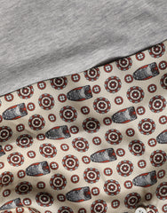 Women's Gray Cotton V-Neck Owl Silk Scarf Top T-Shirt