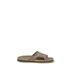 Men's Beige Calf Leather Bos Taurus Flat Sandals