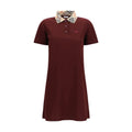 Burberry Check Collar Cotton Piqué Polo Dress — Red