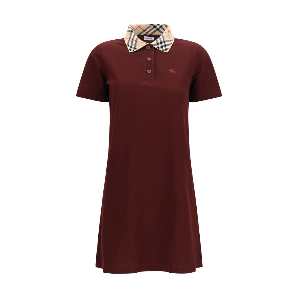 Burberry Check Collar Cotton Piqué Polo Dress — Red