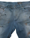 Men's Blue Distressed Mid Waist Skinny Denim Jeans Cotton Elastane Clothing
