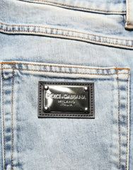 Blue Washed Mid Waist Straight Men Denim Jeans Cotton Elastane Clothing