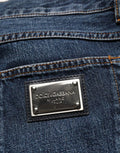 Men's Dark Blue Washed Midwaist Straight Denim Jeans Cotton Clothing