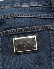Men's Dark Blue Washed Midwaist Straight Denim Jeans Cotton Clothing