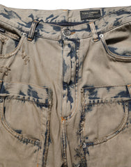 Beige Bleached Deconstructed Men Denim Jeans Cotton Clothing