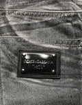 Men's Grey Washed Mid Waist Straight Denim Jeans Cotton Clothing