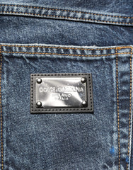 Dark Blue Washed Mid Waist Straight Men Denim Jeans Cotton Clothing