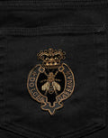 Men's Black Heraldic Embroidered Skinny Denim Jeans Cotton Elastane Clothing
