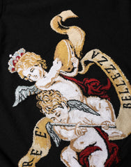 Women's Intarsia-Knit Angels Sweater Black Silk Virgin Wool