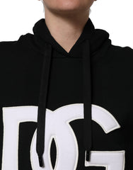Women's Blackwhite Appliqué Hooded Sweatshirt Sweater Black Cotton Clothing