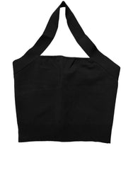 Women's Black Square Neck Halter Cropped Tank Top