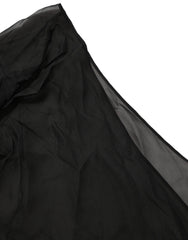 Women's Black Wrap Sheer Chiffon One Shoulder Top Silk