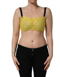 Women's Yellow Black Leopard Faux Leather Bra Top Nylon Polyurethane Silk