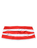 Women's White Red Nylon Striped Ribbed Tube Crop Top And Elastane